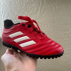 Red Adidas Boy soccer shoes, size 13